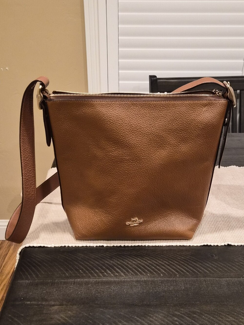 Coach Tan Pebbled Leather Shoulder Bag
